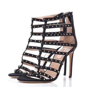 Valentino Garavani Rockstud Black Suede Leather High Heels Sandals ITALY Size 39